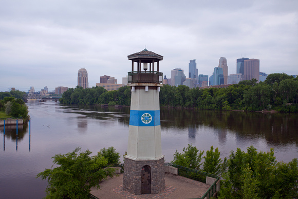 Daytime view of Minneapolis Skyline from Boom Park